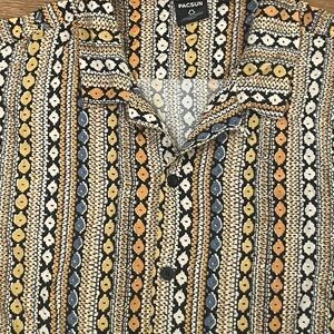 Pacsun Striped Geo Button-Up Shirt in Mustard, Blue & Black